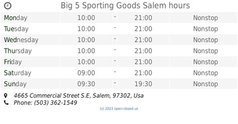 5 sporting goods hours - Big 5 sporting goods. 1916 320th S St , Federal Way , 98003 (253) 941-9991. General.